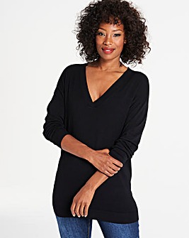 Black Slouchy V Neck Tunic