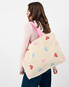 Accessorize Cross Stitch Heart Shopper Bag