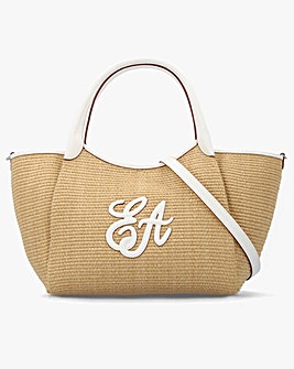 Emporio Armani Woven Straw Medium Natural White Shopper Bag