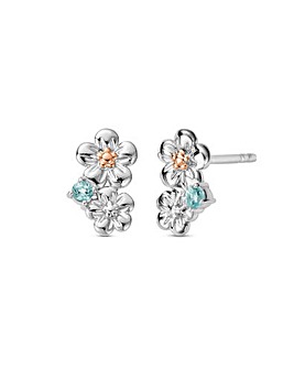 Nature's Wonder Sterling Silver Forget-Me-Not Stud Earrings with Blue Topaz