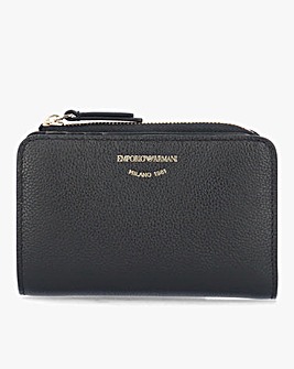 Emporio Armani Bifold Black Tumbled Leather Zip Around Wallet