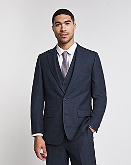 Navy Long Fit Suit Jacket Long with Stretch