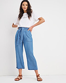 Light Blue Soft Lyocell Denim Belted Culottes