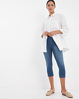 Amber Mid Blue Pull On Crop Jeggings