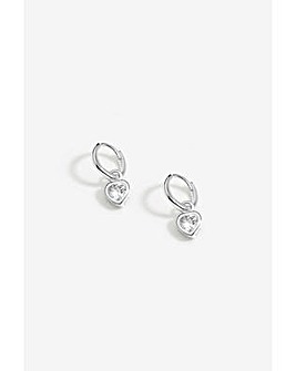 Simply Silver CZ Crystal Heart Hoops