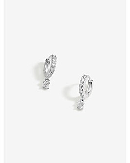 Simply Silver CZ Crystal Besel Hoops