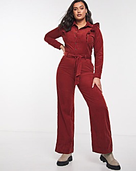Rust Baby Cord Boiler Suit With Frill Detail