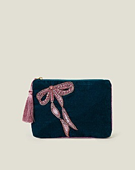 Embellished Bow Velvet Pouch