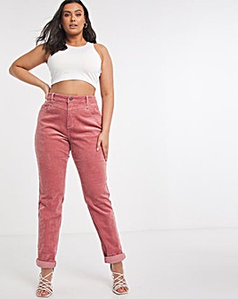 Pink Stretch Cord Mom Jeans