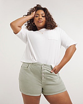 Mint Button Front Denim Shorts