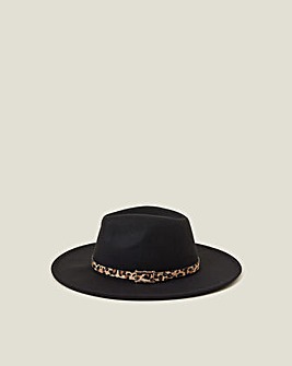 Belted Leopard Trim Fedora Hat