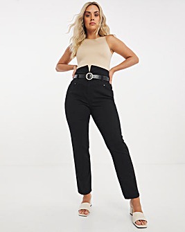 Washed Black Diamante Belted Mom Jeans
