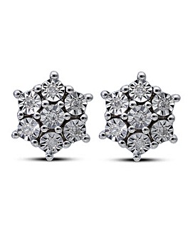 Sterling Silver 0.08ct Diamond Cluster Earrings