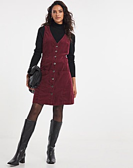 Burgundy Baby Cord Button Front Pinafore Dress