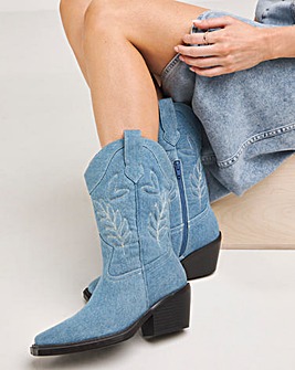 Bobbie Calf Western Boots Denim Ex Wide EEE Fit Standard Calf