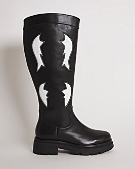Caralynn Leather Western Chunky Knee High Boots Wide Fit Super Curvy Calf