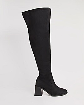 Bronte Stretch Over The Knee Heeled Boots Wide E Fit Curvy Calf