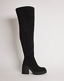 Birdie Stretch Over The Knee Heeled Boots Extra Wide EEE Fit Super Curvy Calf