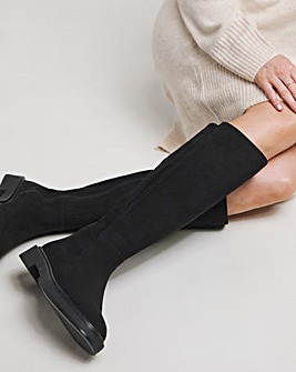 Perry Stretch Back Flat Knee High Boots Extra Wide EEE Fit Super Curvy Calf