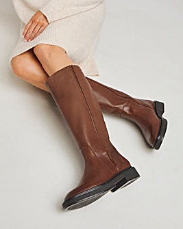 Andy Leather Stretch Seam Knee High Flat Boots Extra Wide EEE Fit Curvy Calf