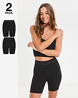 Pretty Secrets 2 Pack Cotton Comfort Lace Trim Shorts- Black/Black