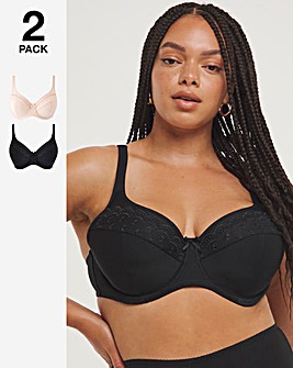 Pretty Secrets Sally 2 Pack Natural/Black Minimiser Full Cup Wired Bras