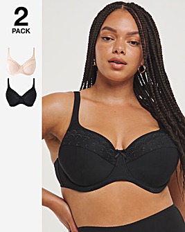 Pretty Secrets Sally 2 Pack Minimiser Full Cup Wired Bras C-H Almond/Black