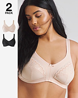 Pretty Secrets Sally 2 Pack Non Wired Minimiser Bras C-L -Black/Almond