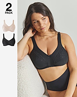 Pretty Secrets (2 Pack) Sally Non Wired Minimiser Bras (C-L) Black/Almond