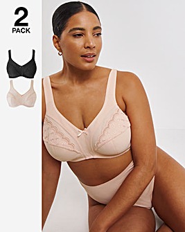 Pretty Secrets Sally 2 Pack Non Wired Minimiser Bras C-L -Black/Almond