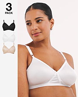 Pretty Secrets Claire 3 Pack Full Cup Non Wired Bras B-E - Black/White/Almond