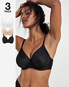 Pretty Secrets 3 Pack Full Cup Wired Bras B-E Black/White/Almond