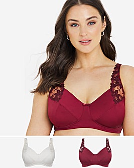 Pretty Secrets 2 Pack Flora Embroidered Full Cup Non Wired Bras