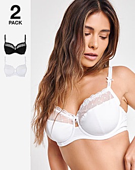 2 Pack Rachel Embroidery Balcony Bras B-G - Black/White