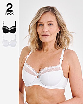 Pretty Secrets 2 Pack Rachel Embroidery Balcony Bras B-G Black/White