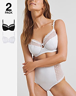 Pretty Secrets (2 Pack) Rachel Embroidered Balcony Bras (B-G) Black/White