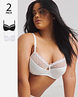 Pretty Secrets 2 Pack Rachel Embroidery Balcony Bras B-G Black/White