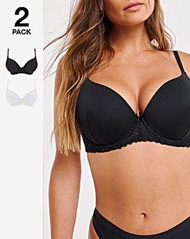 Pretty Secrets 2 Pack Moulded Plunge Black/White Bras B-F