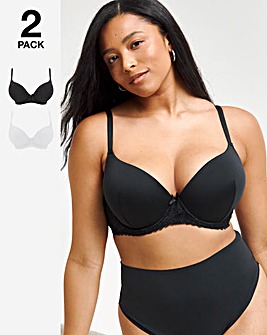 Pretty Secrets 2 Pack Moulded Plunge Black/White Bras B-F