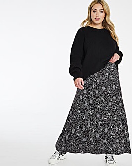 Mono Floral Print Jersey Maxi Skirt