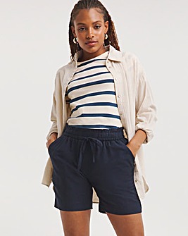 Navy Easy Care Linen Mix Shorts