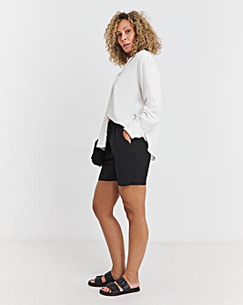 Black Easy Care Linen Mix Shorts