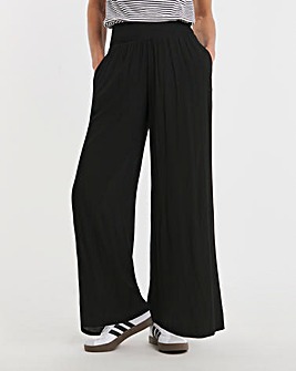 Crinkle Shirred Waist Wide Leg Trousers