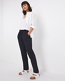 Navy Linen Mix Tapered Trousers