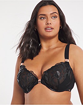 Figleaves Curve Black Orchid Leather Padded Plunge Bra
