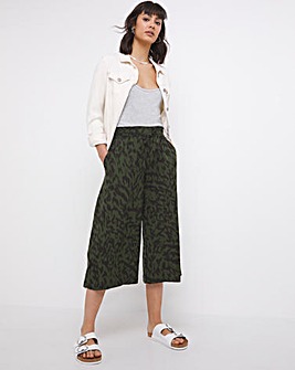 Animal Pull On Linen Mix Wide Leg Culotte
