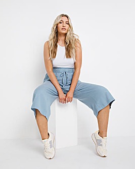 Pull On Blue Linen Mix Wide Leg Culottes