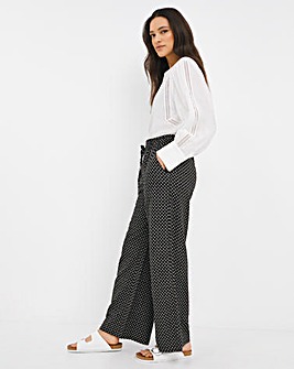 Pull On Geo Print Linen Mix Wide Leg Trousers