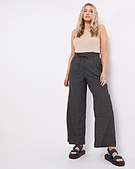 Pull On Geo Print Linen Mix Wide Leg Trousers