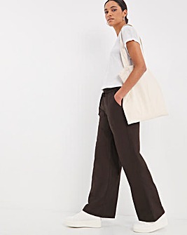 Chocolate Pull On Linen Mix Wide Leg Trouser